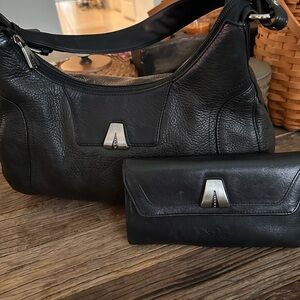 Longaberger So Rachel Black Leather Shoulder Bag and Wallet